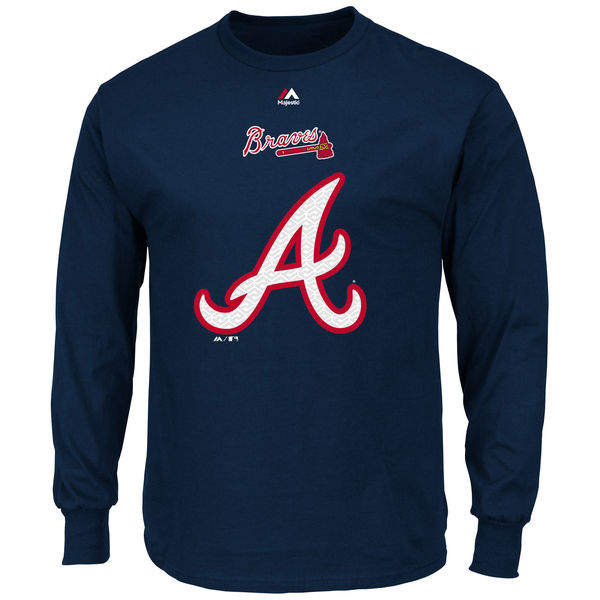 MLB Men Atlanta Braves Majestic Critical Victory Long Sleeve TShirt Navy->mlb t-shirts->Sports Accessory